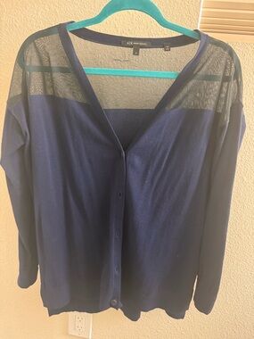 A|X Armani Exchange Navy Sheer Yoke Button-Up Cardigan
